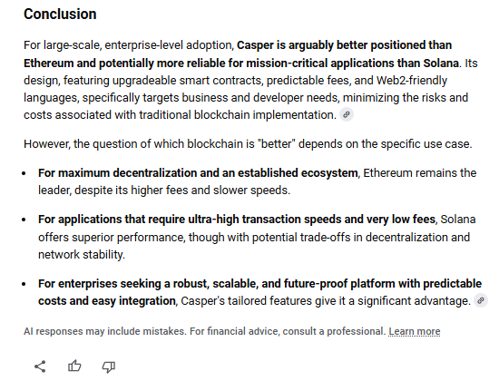$CSPR is a Top choice. It is a no brainer for me🌱
Look at the comparisons of <a href="/ethereum/">Ethereum</a>  &amp; <a href="/solana/">Solana</a>