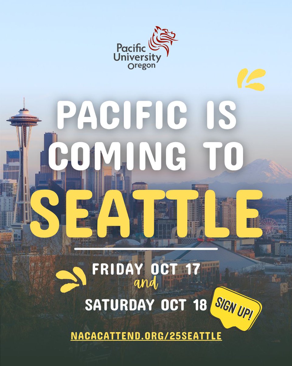 📍 Seattle NACAC College Fair
🗓 Friday, October 17 from 9:00 AM - 12:00 PM
- OR - 
🗓 Saturday, October 18 from 12:00 PM - 4:00 PM
📍 Seattle Convention Center
✅ Free • Bring a friend • Sign up → nacacattend.org/25Seattle 

#pacificuniversity #goboxers #classof2026