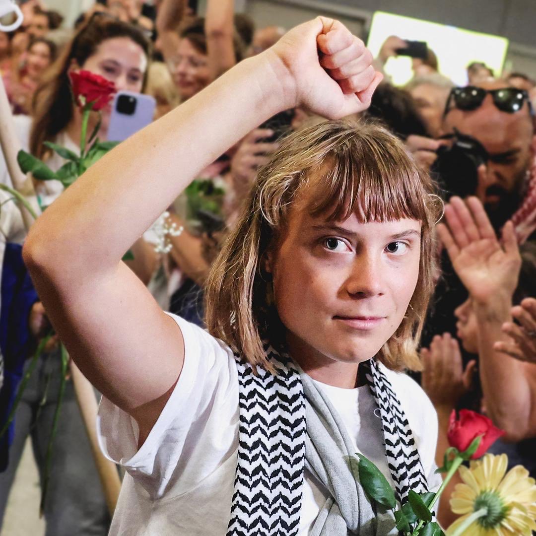 Now Greta is free, still waiting for rest incuding release of Yvonne Riddley and Nelson Mandela's grandson

#Peace #Gaza #Greta