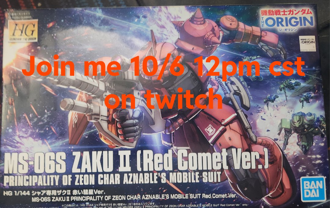 insanedread's tweet photo. Gunna go live and start building Chars Zaku II in about 25 minutes 
https://t.co/LPqTIxZZRx 
#gunpla
#Gundam
#zaku
#CharAznable
#Livestream https://t.co/rGTV4PQb6w