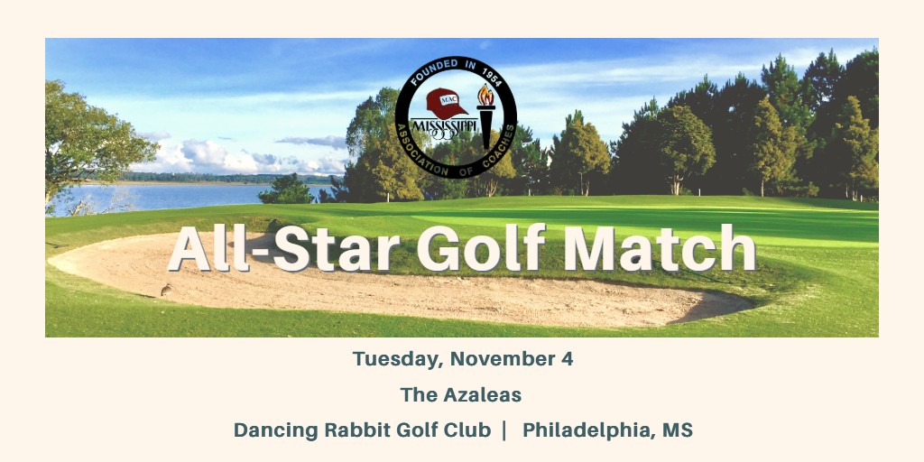 MACoaches's tweet image. ⛳️🏌️‍♀️🏌️‍♂️⭐️🥳
Congratulations, 2⃣0⃣2⃣5⃣ Golf All-Stars!

📅 The 2025 All-Star Golf Match will begin at 9:00 AM on Tuesday, November 4 at the The Azaleas at Dancing Rabbit Golf Club in Philadelphia, MS.

🛍️Shop All-Star Golf Apparel
bsnteamsports.com/shop/mgdehjAgDb