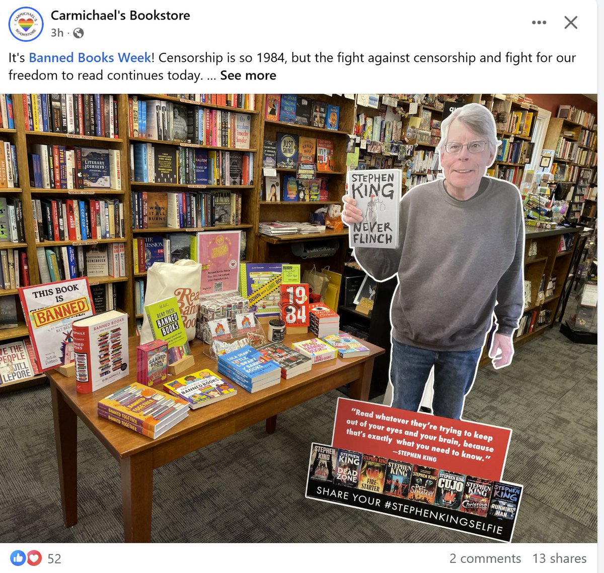 BIG sale on banned books! We have a HUGE selection. Don't worry if we sell out of these banned books - we'll get MORE! Because they're BANNED! Collect the whole set! Fight the power!✊✊💰💰