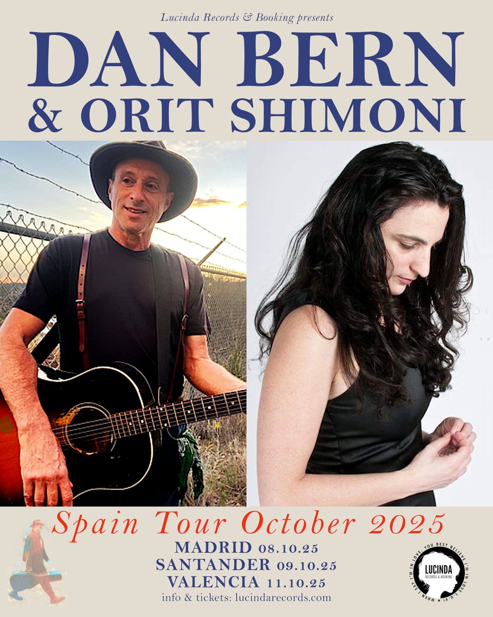 DAN BERN &amp; ORIT SHIMONI #spaintour 8-11 octubre lucindarecords.com/2025/09/15/dan… <a href="/DanBernHQ/">Dan Bern</a> <a href="/OritShimoni/">Orit Shimoni</a> #rootsrock #americana #songwriter #folkmusic #LucindaRecords