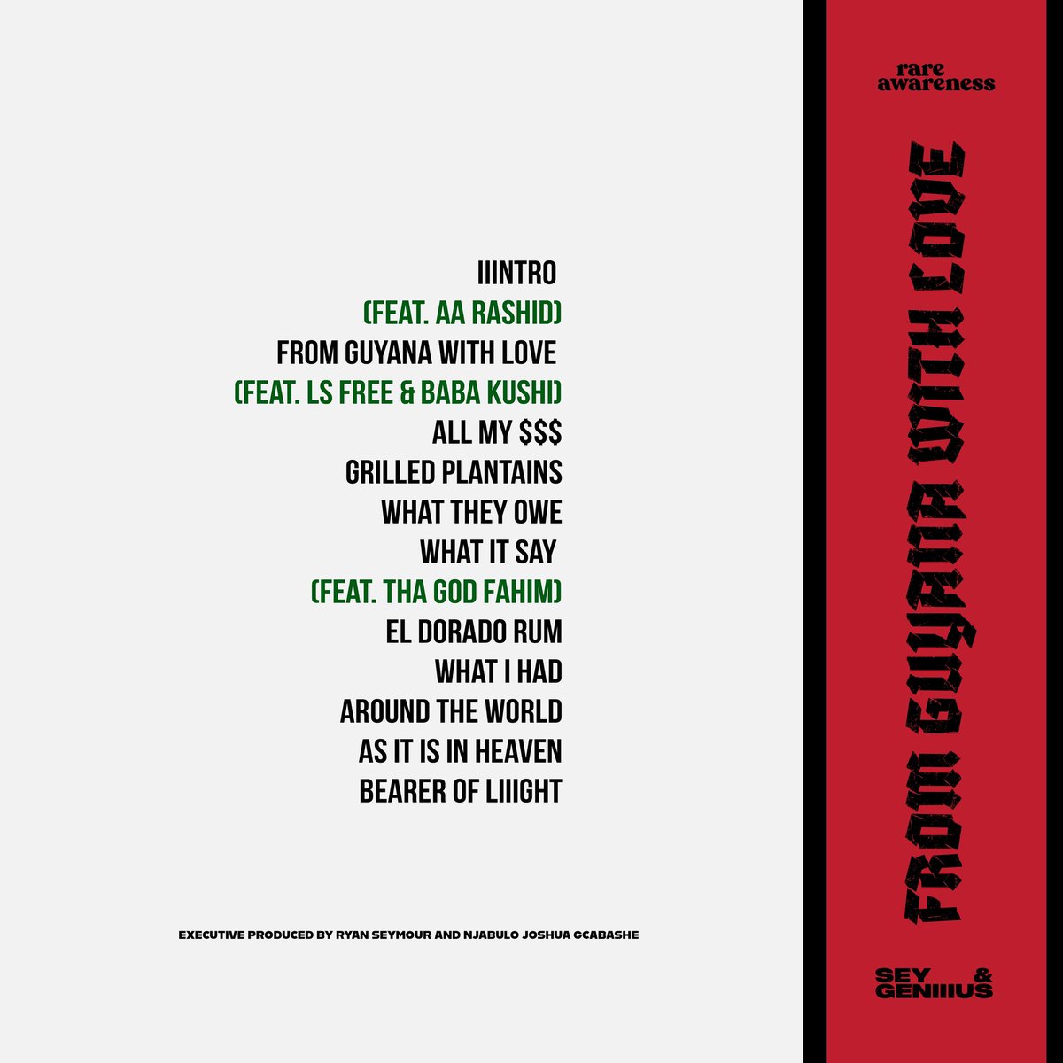 From Guyana With Love 🇬🇾 The Tracklist

Album out on Friday! 10/10

#FGWL #SOON #RAREAWARENESS