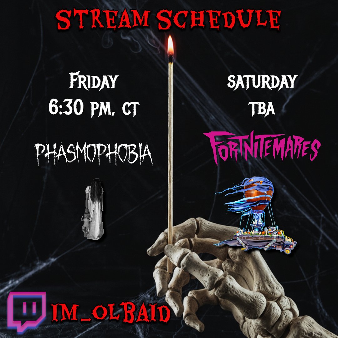 This week's menu features some Phasmo on Friday with <a href="/Shumill_2735/">Shalami</a> <a href="/AFunniness/">Act_of_Funniness</a> and Dilithiium. Saturday, #Fortnitemares with <a href="/AFunniness/">Act_of_Funniness</a>! 

See you soon, friends!