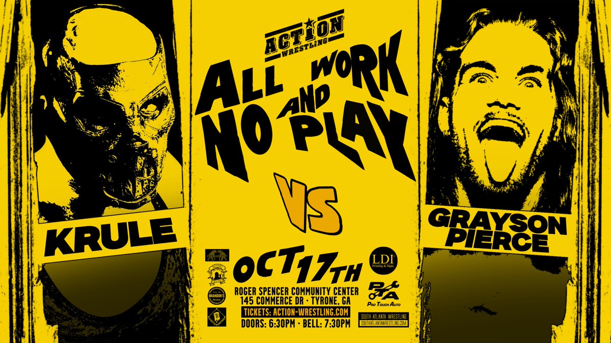 MATCH ANNOUNCEMENT

On Fri, Oct 17th at ACTION, KRULE takes on the upstart GRAYSON PIERCE!

Join us in Tyrone or stream LIVE on IWTV