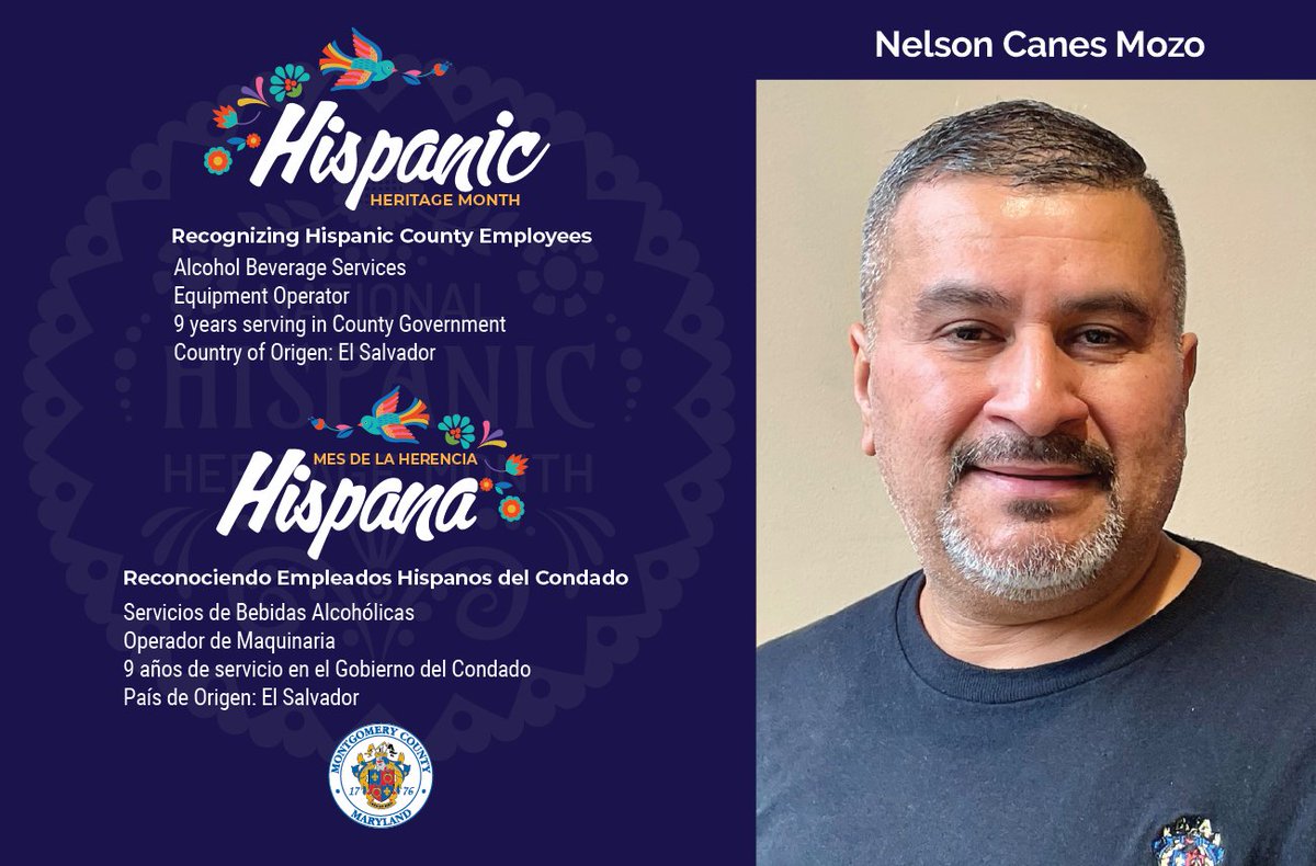 We’re proud to celebrate Nelson Canes Mozo from <a href="/ABSMoCo/">Alcohol Beverage Services</a> this #HispanicHeritageMonth! 🇸🇻

With 9 years of service, Nelson is known for always lending a helping hand: a reflection of the family and community spirit he grew up with in El Salvador.