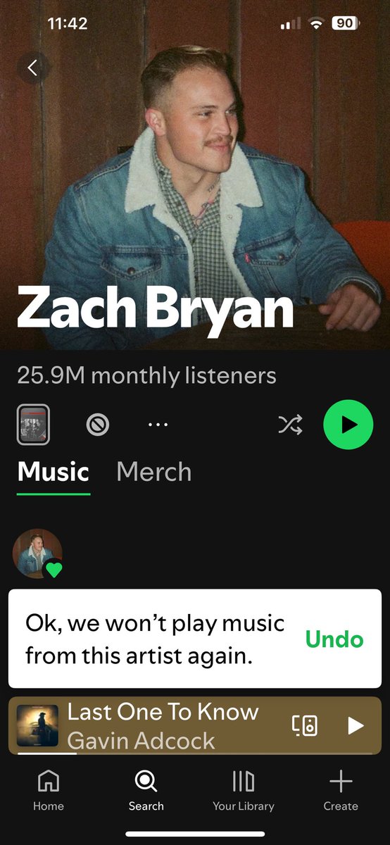 T3X1836's tweet image. He’s done, and I am doing my part to help. Go to your Spotify, click on his page, and select “Do not play this artist anymore”.