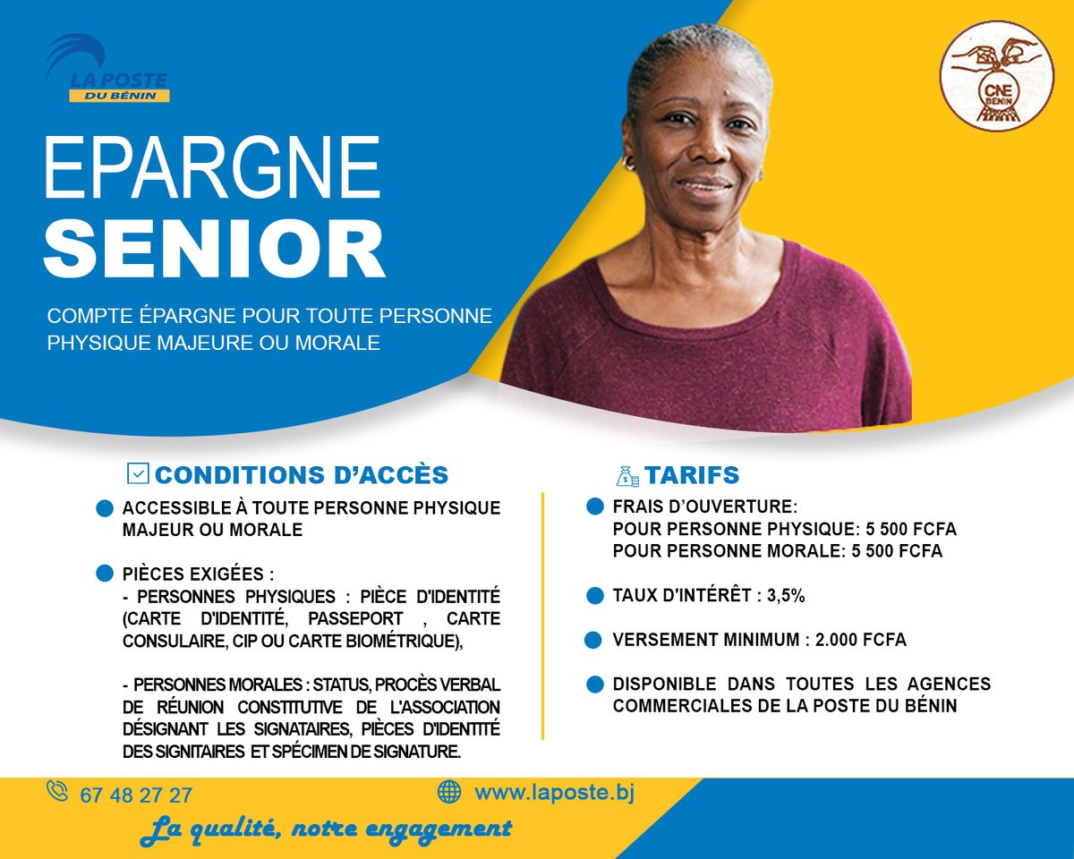 PosteduBeninSA's tweet photo. Avec La POSTE DU BENIN S.A., épargnez pour assurez votre avenir et celui de vos enfants. https://t.co/wZ29ESldYv