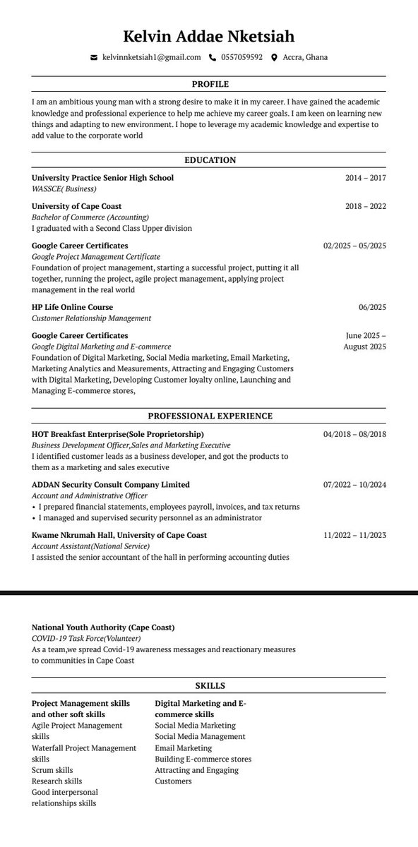 Good evening people, a brother here is looking for a job. This is a copy of his CV. Please rt, his employer maybe on your timeline