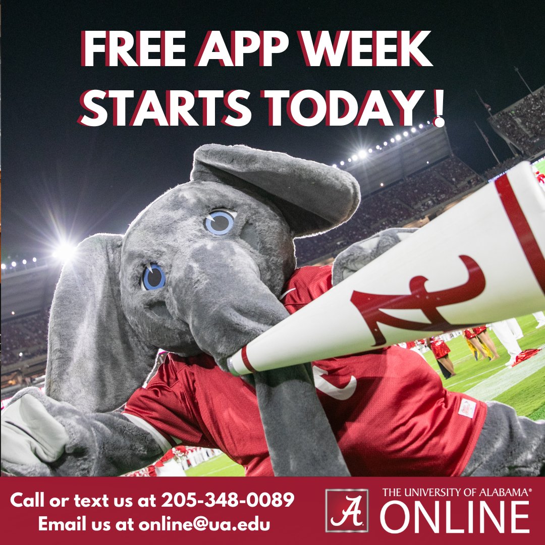 Guess what? Free App Week is here! 🎉 From now through Oct. 10, you can apply to UA Online undergrad or grad programs for free! Level up your future without emptying your wallet.

Undergrad apps➡️ bit.ly/3I3qP5o
 
Grad apps➡️ bit.ly/3zMCa5S
 
#WhereLegendsLogIn