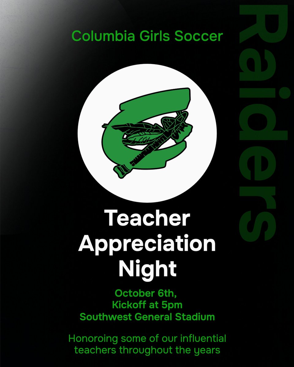 At our game tonight, each player has invited a teacher who has had a impact on their learning experience. We are so grateful to be in such a wonderful community with some amazing teachers! Thank you all for what you do and we hope to see you tonight! Go Raiders! 💚🤍⚽️
