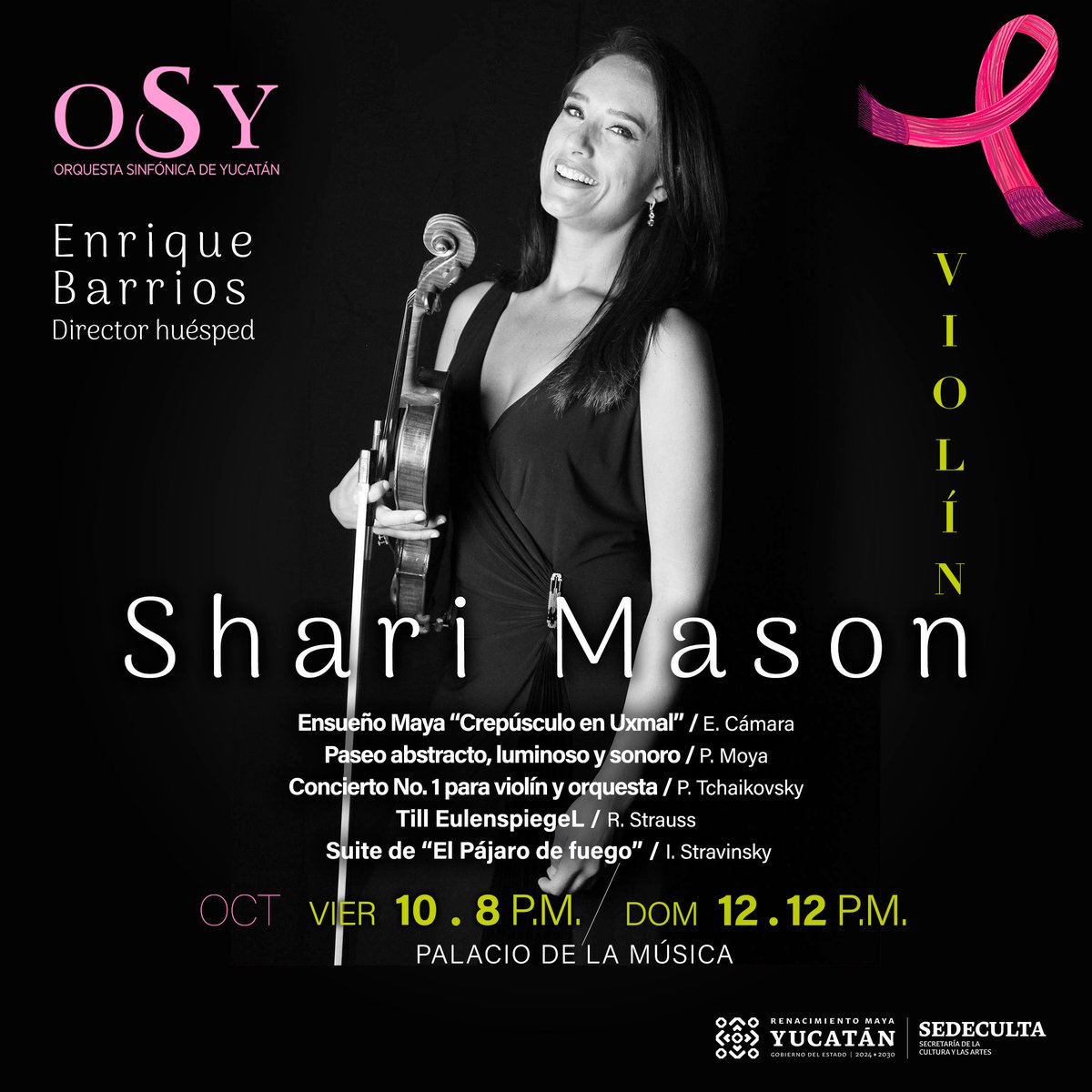🎻 La elegancia y el virtuosismo del violín llegan al escenario con Shari Mason, una de las intérpretes más destacadas de su generación.  

sinfonicadeyucatan.com.mx/web/venta 
Taquilla del Palacio 
Punto de venta La Isla Mérida
