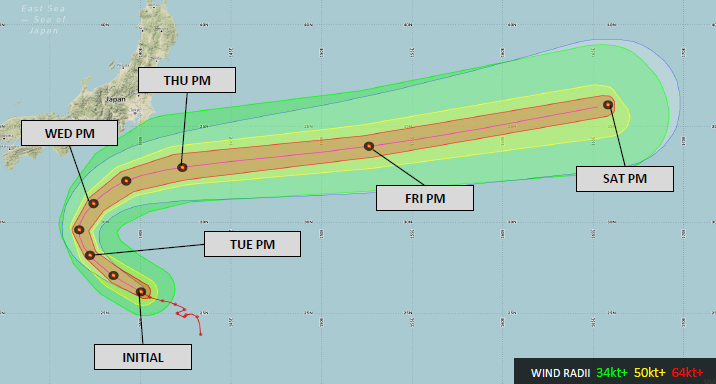 DTNWeather's tweet image. 10/06 #TyphoonHalong mid-morning advisory: #Typhoon #Halong will gradually recurve north and eastward later in the forecast, remaining south of Japan as it curves out to sea. dtn.link/kke19s

#ThinkWeather