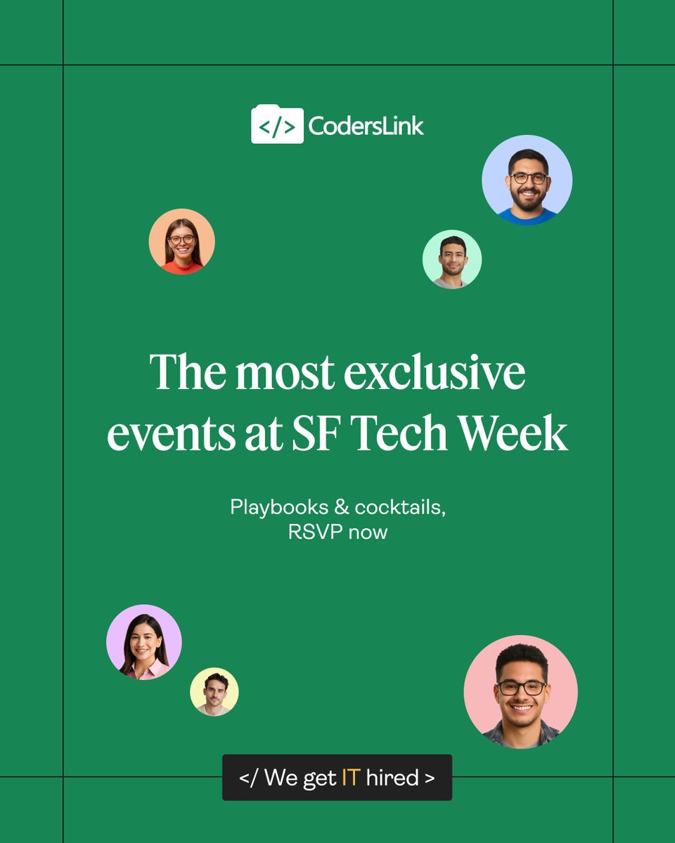 hirecoderslink's tweet image. ✨ Senior leaders gather at #SFTechWeek.
Seats are filling fast RSVP now:
🍸 Happy Hour Mixer – Oct 7
👉 bit.ly/3VOUaUB
🍽️ Executive Dinner – Oct 9}
👉 bit.ly/48NeBZz