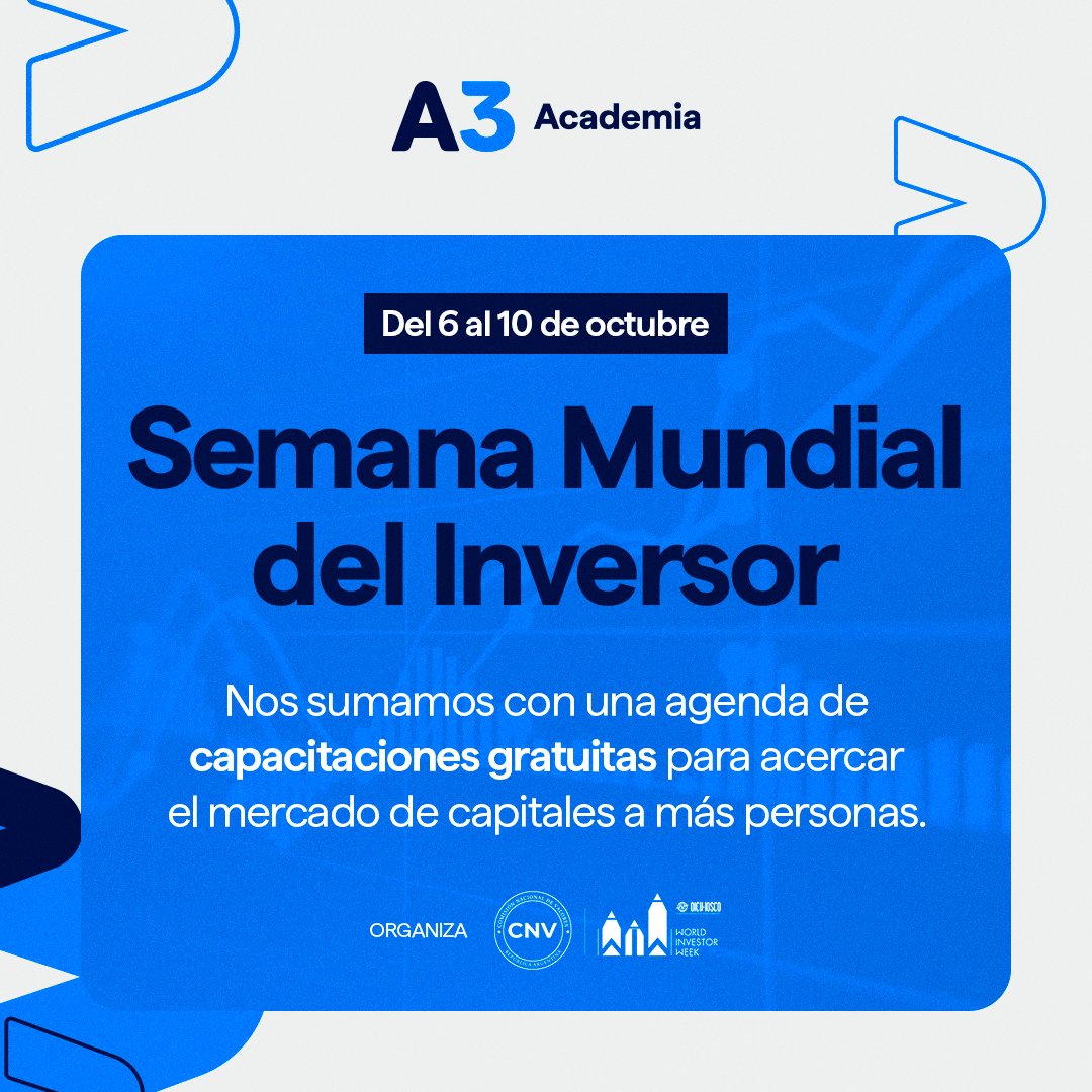 🌍 Hoy comienza la "Semana Mundial del Inversor" coordinada por <a href="/CNVArgentina/">CNV Argentina</a> 

Nos sumamos a través de <a href="/a3_academia/">A3 Academia</a> con una agenda de capacitaciones gratuitas.

👉 Mirá la agenda completa en: cnv.gov.ar/semanamundiald… 

#educacionfinanciera #IOSCOWIW2025
