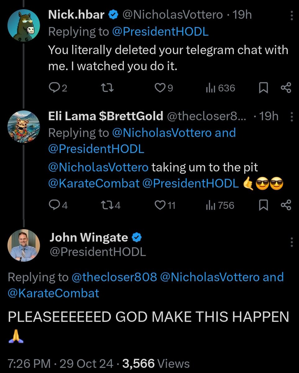 Day 341 of reminding the community this fight needs to happen. All parties involved expressed agreement to a fight in The Pit.  <a href="/KarateCombat/">$KARATE COMBAT (ALT/SZN)</a> <a href="/BANKSOCIALio/">BankSocial.io</a> <a href="/NicholasVottero/">Nick.hbar ℏ/ret</a> <a href="/PresidentHODL/">John Wingate</a> <a href="/onlylarping/">onlylarping</a> 

x.com/apika05/status… 

x.com/Nieu_X/status/… 

x.com/PerfectAbility…