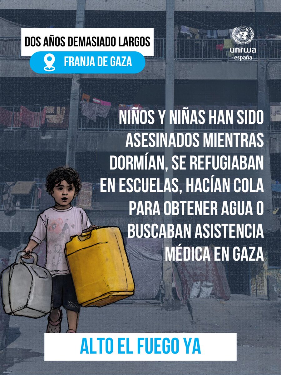 En Gaza, sobreviven un millón de niños y niñas sin un lugar seguro. 
Desde octubre de 2023, en UNRWA hemos proporcionado apoyo psicosocial a más de medio millón de menores, que están traumatizados y han presenciado lo que nadie debería presenciar.
Alto el fuego ya.