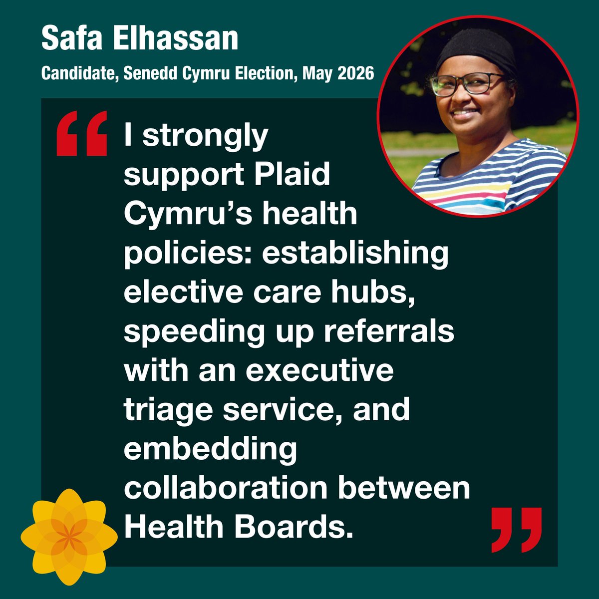 Dr Safa Elhassan, candidate, strongly supports Plaid Cymru policies on health, especially the establishment of elective care hubs, speeding up the referral process with an executive triage service and embedding collaboration between Health Boards.
#PartyOfWales #VotePlaidCymru