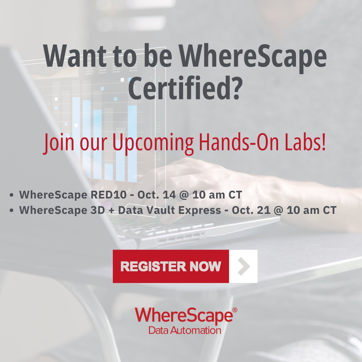 wherescape's tweet image. Join our Hands-On Labs in October! Earn your certificate with RED 10 &amp;amp; 3D + DVE. RED 10 Hands-On Lab:
📅 Oct. 14 | 10 AM CDT ow.ly/Ir2w50X6P74

3D + DVE Hands-On Lab
📅 Oct. | 10 AM CT ow.ly/U56J50X6P7G

 #AzureSQL #DataEngineering #WhereScape #DataCertification