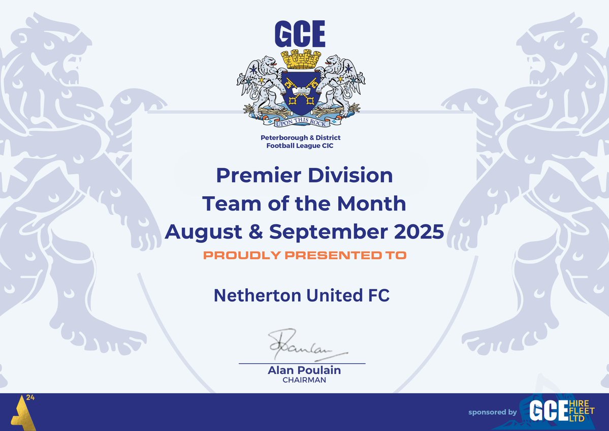 Peterborough & District Football League (@pdfluk) on Twitter photo πAugust/September Monthly Awardsπ
Congratulations π to <a href="/NethertonUtdFC/">Netherton United FC</a> who are the Premier Division Team of the Monthππ
<a href="/GCEHireFleet/">GCE Hire Fleet Ltd</a> πAugust/September Monthly Awardsπ
Congratulations π to <a href="/NethertonUtdFC/">Netherton United FC</a> who are the Premier Division Team of the Monthππ
<a href="/GCEHireFleet/">GCE Hire Fleet Ltd</a>