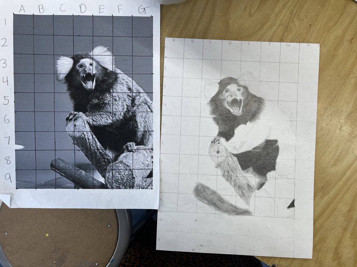 7th grade is working on their Grid Drawings! Once the values are added the drawings really come to life 🦝🐕‍🦺 <a href="/GPSDistrict/">Greenwich Public Schools</a>