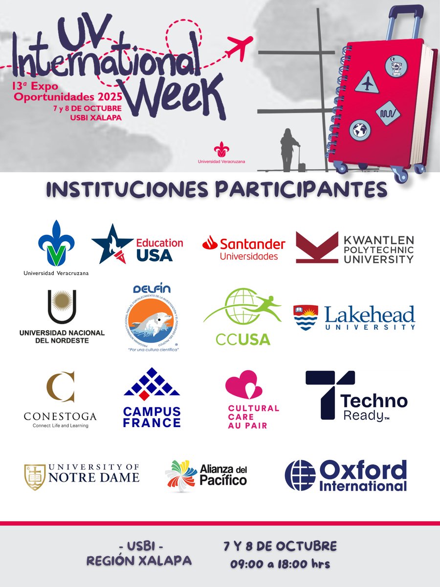 UV_PEAN's tweet photo. No dejes de asistir a la 13° Expo Oportunidades, y a sus sesiones informativas, que se llevarán a cabo en el marco de la UV International Week 2025, los días 7 y 8 de octubre, en la USBI Xalapa. https://t.co/muZkFbs1Gi https://t.co/CIVLrzvcH7