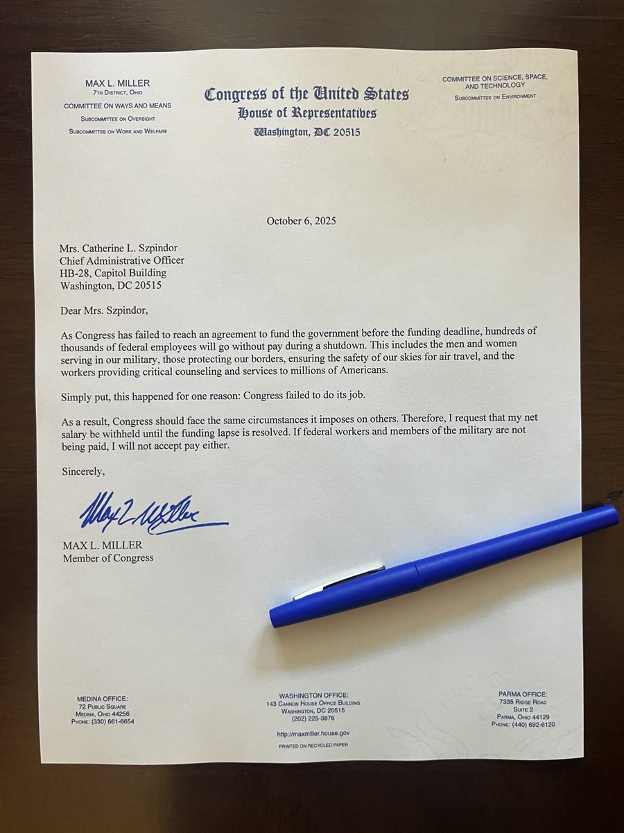 RepMaxMiller's tweet image. Day 6 of the Schumer Shutdown. If the men &amp;amp; women who keep our country safe don’t get paid during a shutdown, then Members of Congress shouldn’t either.