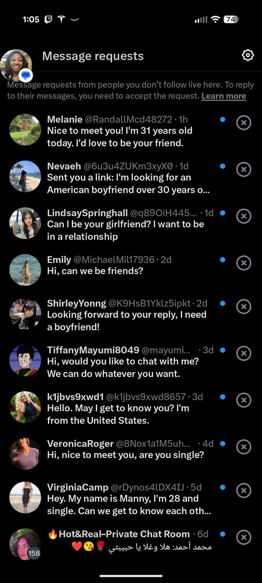 Decided to give this bird app a try. Notice I have a bunch of messages. I must be hot stuff and never realized it. Guess that's what happens when you lose a bunch of weight.