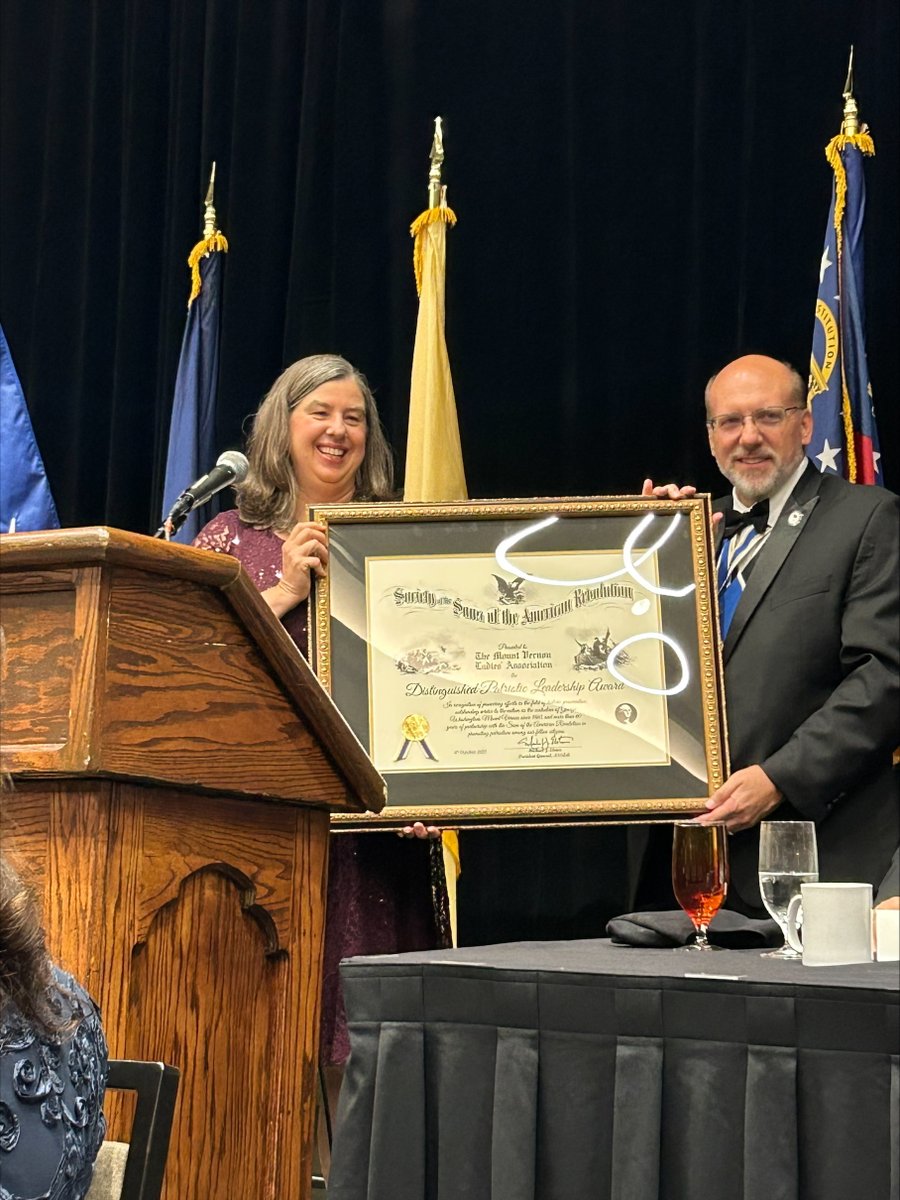SarHeadquarters's tweet photo. Honored to welcome @MountVernon’s Allison Wickens at #SARLeadership! 🇺🇸 She shared exciting updates ahead of 2026 &amp; Washington’s 300th in 2032. PG Mike Elston presented her the Distinguished Patriotic Leadership Service Award! #SAR #SAR250 https://t.co/QqnyNWJMYT
