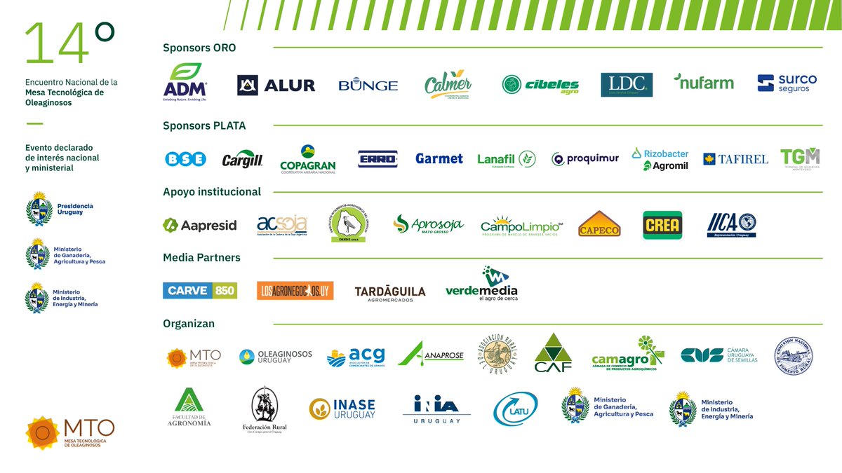 <a href="/INIA_UY/">INIA URUGUAY</a>,  integrante de la <a href="/MTOleaginosos/">MTO</a> invita al 14° Encuentro Nacional de la Mesa de Oleaginosos este miércoles 8 desde las 13:30 hrs. en el <a href="/LATU_uy/">LATU</a> 

Diversificando la Agricultura de Secano: +Oleaginosas y nuevos mercados

#oleaginosos #carinata #colza #camelina #brassicas