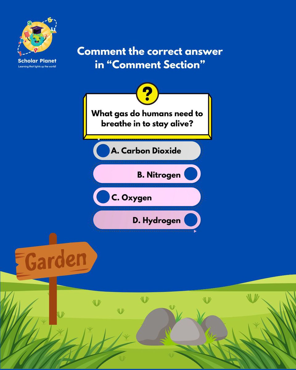GcapW's tweet image. Quiz time! 💡
Which gas do humans need to breathe in?
A) CO₂  B) N₂  C) O₂  D) H₂
Comment your answer 👇
#ScholarPlanet #ScienceQuiz #LearningMadeFun #QuizTime #STEMeducation