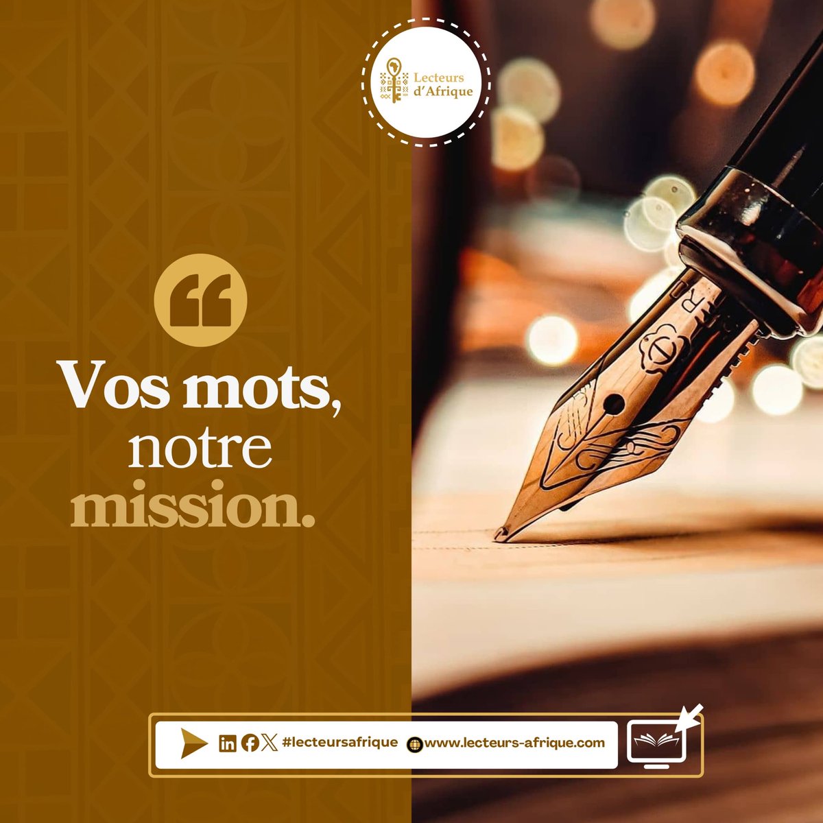 Derrière chaque phrase, il y a une histoire, une émotion, une vision qui mérite d’être partagée.

Vos mots inspirent. Les faire rayonner, c’est notre mission.

lecteurs-afrique.com

#LecteursAfrique #LittératureAfricaine #AuteursAfricains #CultureAfricaine #LireEnsemble