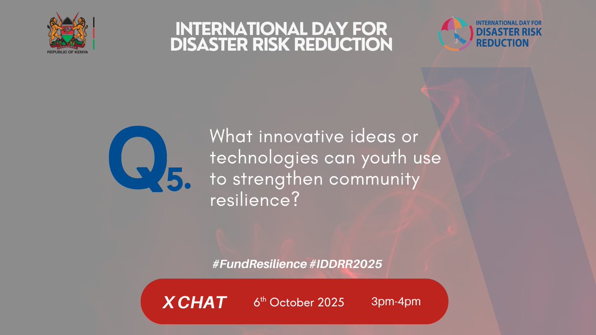 Q5. 
#FundResilience #IDDRR2025
@centralRiftOrg <a href="/KenyaRedCross/">Kenya Red Cross</a> <a href="/MeteoKenya/">Kenya Met Department 🇰🇪</a> 
<a href="/NDOCKenya/">Disaster Operations</a> <a href="/TinadaOrg/">TINADA Youth Action Africa (TYAAfriq)</a> @UNFPAken
@UNICEFkenya <a href="/UNDP/">UN Development</a>  <a href="/UNDPKenya/">UNDP Kenya</a>
@040busiacounty @testimonycbo
<a href="/RCMRD_/">RCMRD 🇰🇪 🇺🇬 🇸🇴 🇹🇿 🇲🇼 🇰🇲 🇿🇲 🇱🇸 🇸🇿</a> <a href="/siamantasharon/">Siamanta</a> @muriukiJ60  
<a href="/m_m_almas/">Mohamed Almas</a> <a href="/Samuelnyansiri/">Samuel nyansiri</a>  <a href="/rogers_ngoo/">Rogers Ngoo </a>
@AcheingBright <a href="/hinduhussein007/">Hindu Hussein</a>