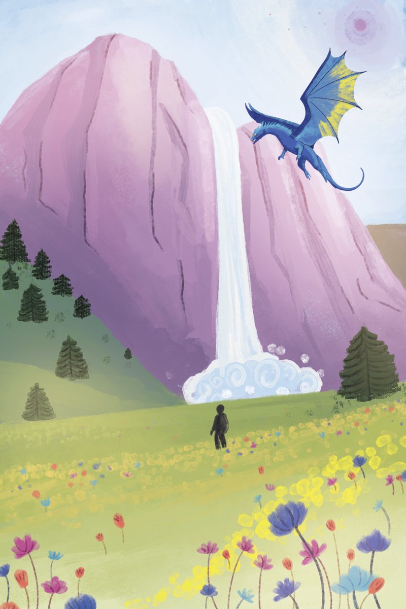 Above this majestic waterfall by Hema Gami, its ancient protector watches from the sky. 🐉

Check out this artist's #portfolio 👉 childrensillustrators.com/hemagami/portf…

#childrensillustrators #childrensbooks #kidlitart