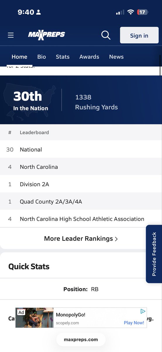 went down to
#4 in the state
#30 in the nation 
#1 in Division
