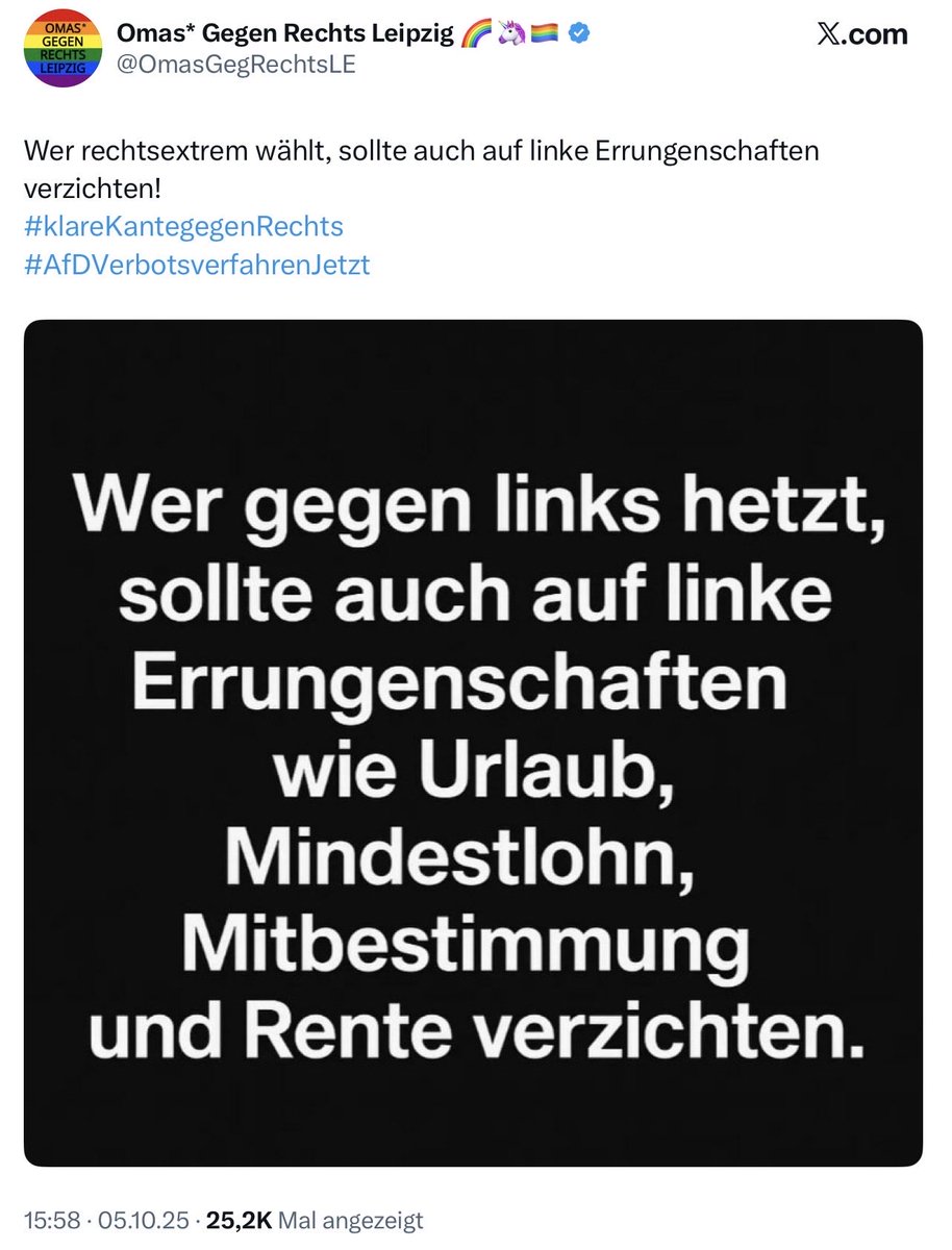 Australischer Austauschstudent (@vceofreason) on Twitter photo Liebe Omas gegen Rechts,
die Rente wurde 1889 unter der Führung Otto von Bismarcks eingeführt. Bismarck mochte Deutschland, während ihr bei der Hymne die Schnauze haltet und würgt, wenn ihr unsere Flagge seht.
Die PLÜNDERUNG unserer Sozialsysteme ist eine linke Errungenschaft. Liebe Omas gegen Rechts,
die Rente wurde 1889 unter der Führung Otto von Bismarcks eingeführt. Bismarck mochte Deutschland, während ihr bei der Hymne die Schnauze haltet und würgt, wenn ihr unsere Flagge seht.
Die PLÜNDERUNG unserer Sozialsysteme ist eine linke Errungenschaft.