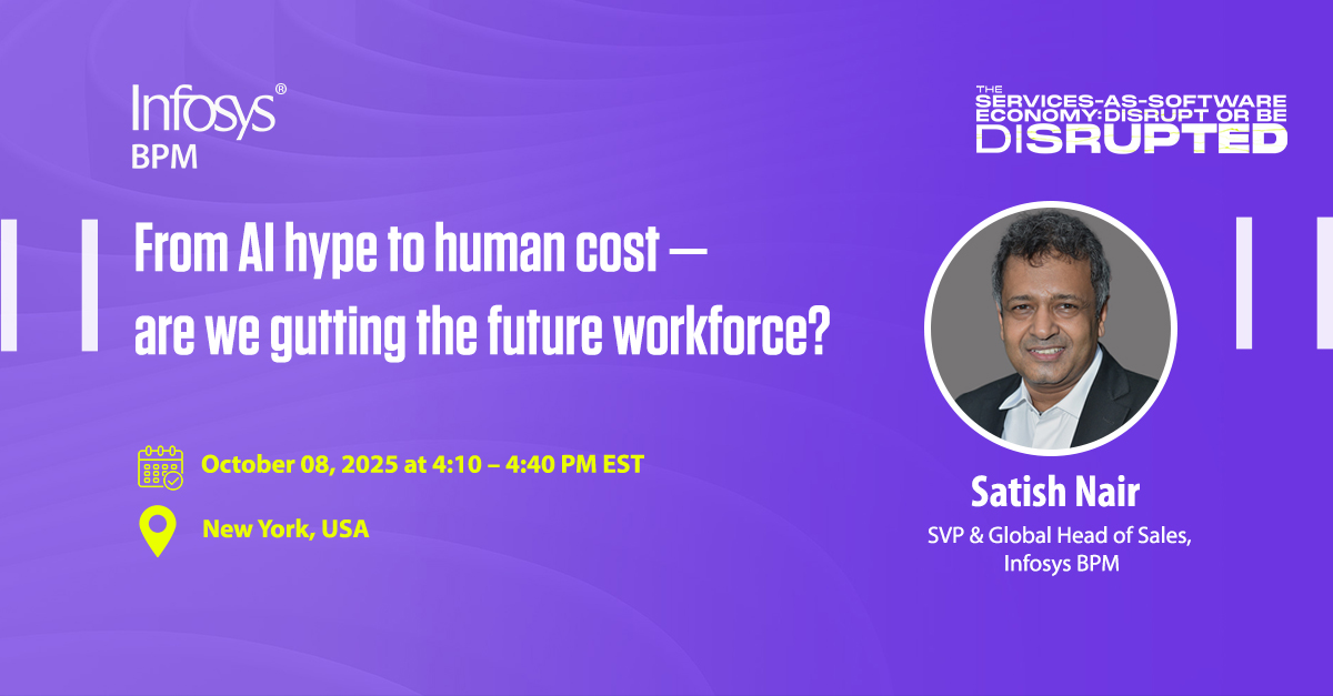 InfosysBPM's tweet image. Excited to share that Satish Nair, Senior Vice President & Global Head of Sales at #InfosysBPM, will join industry leaders for a panel at the HFS Research Fall Summit 2025 on October 8. Stay tuned & don’t miss this critical conversation.
#infosys #HFSFallSummit #AI #FutureOfWork