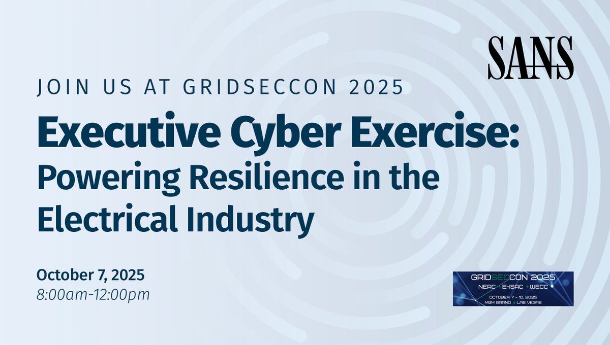 SANSInstitute's tweet image. This week at #GridSecCon2025: SANS experts lead sessions on resilience, evolving ICS/OT security trends, and AI for energy defense — featuring @jdchristopher, SANS Certified Instructor &amp;amp; Course Author.

🔗 Explore agenda → web.cvent.com/event/265526a3…