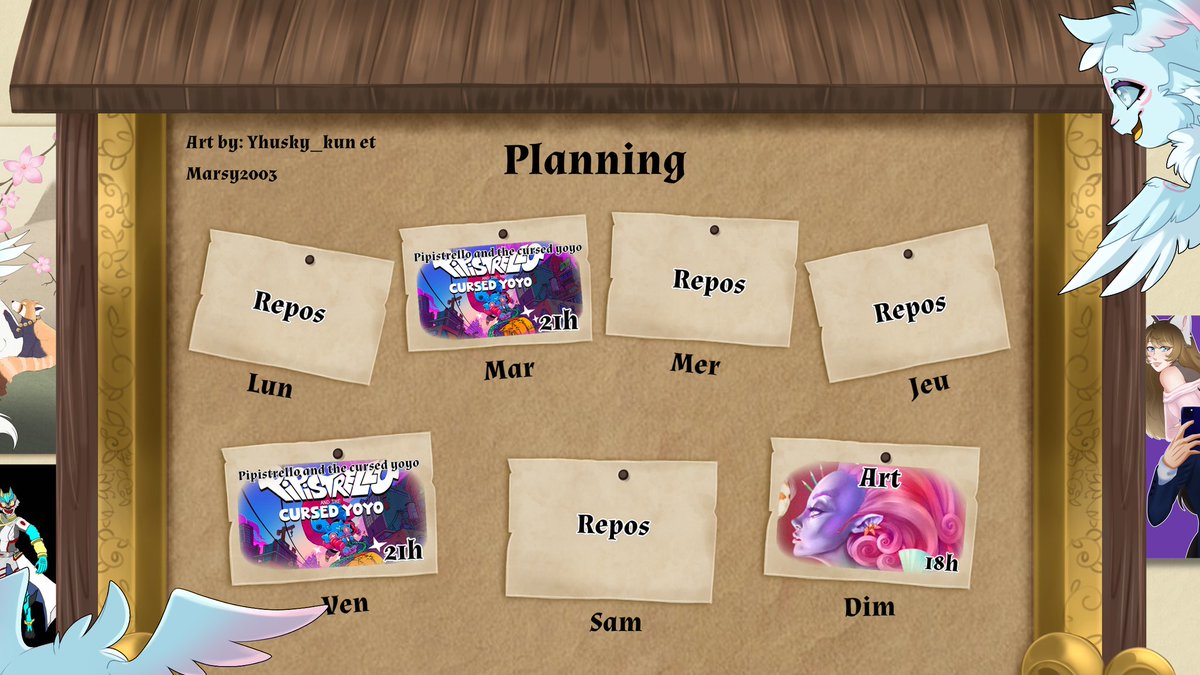 ◇Planning de la semaine du 06 octobre au 12 octobre ◇

Gaming et art!

ART BY: <a href="/yhusky/">Mist Shade</a> et <a href="/Marsy2003/">Marsy🇻🇪 Vgen Comms Open ✨</a>