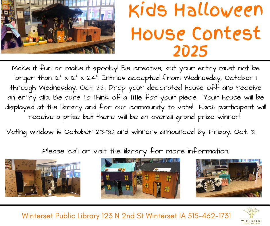 Make this a family event and decorate a haunted house together!  We are excited to see all the unique creations!