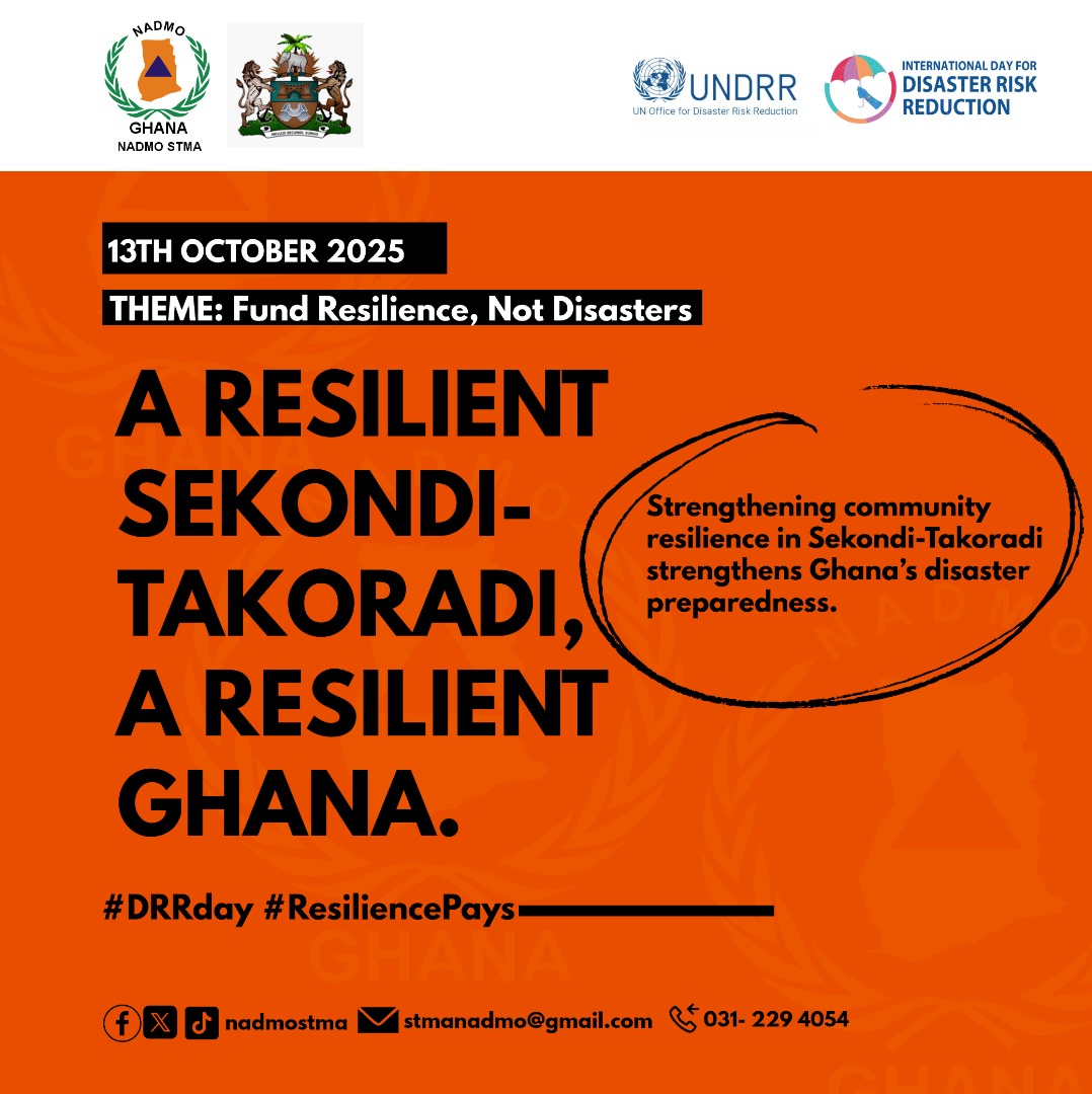 nadmoSTMA's tweet photo. A RESILIENT SEKONDI-TAKORADI, A RESILIENT GHANA.

Strengthening community resilience in Sekondi -Takoradi strengthens Ghana's disaster preparedness.
#DRRday #ResiliencePays
@NADMOGHANA @UNDRR @UNDPGhana https://t.co/eEhY9A3o5v