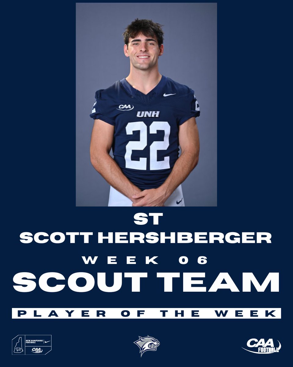 UNH_Football's tweet image. Scout Team Players of The Week‼️

Offense - Dom Herrling  
Defense - Mason Smith 
Special Teams - Scott Hershberger  

#CAT2CLU6 #BuiltEachDay