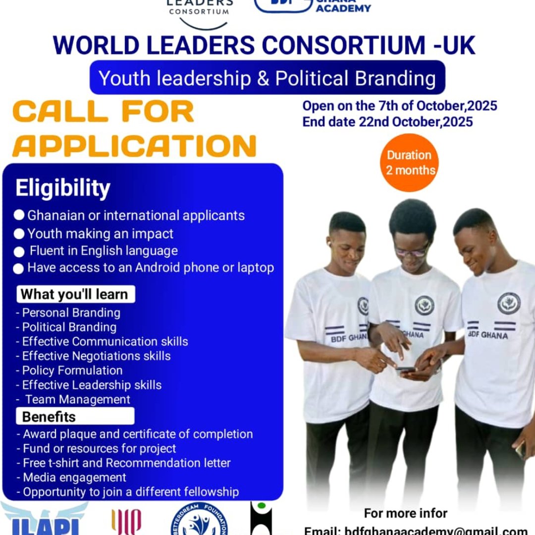 drea34647's tweet photo. Better Dream Foundation is partnering with BDF Academy to launch the Youth Leadership &amp; Political Branding Cohort.

✔ Leadership skills
✔ Resources &amp; funding
✔ Network across Africa
✔ Certificate + awards

📌 Deadline: Oct 22, 2025
👉 Apply now: https://t.co/yoQ6Gd4A11 https://t.co/dIEP7SR4Ds