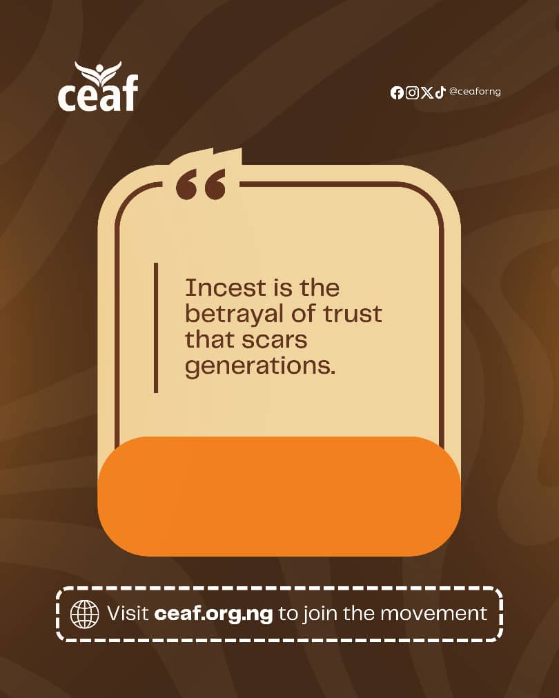 Incest is not just an act, it’s a deep wound that shatters trust and leaves lasting scars. Together, we must speak up, stand firm, and protect future generations. 💔#ceafngorg #EndIncest #BreakTheSilence