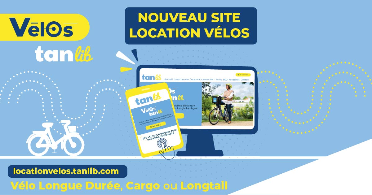 La nouvelle plateforme de localisation Vélo Longue Durée est accessible dès maintenant depuis votre📲et votre💻. 👉Créez votre espace personnel de location Vélo Longue Durée sur : locationvelos.tanlib.com  
C'EST SIMPLE ET RAPIDE EN 1 CLIC !