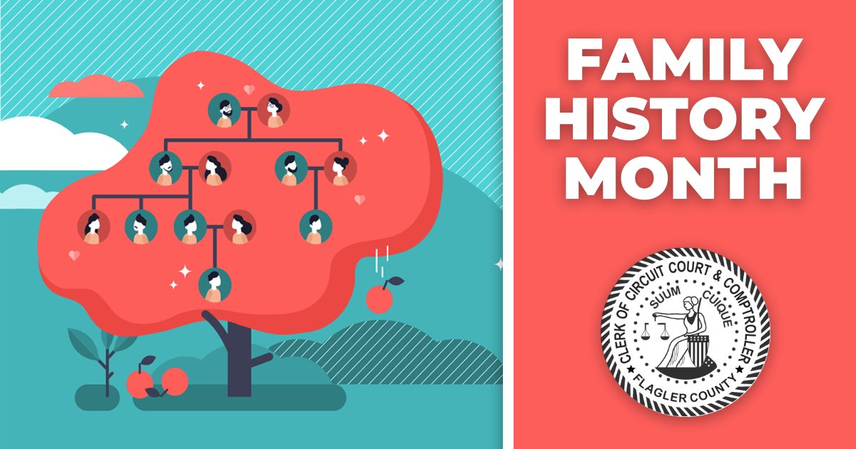 October is #FamilyHistoryMonth!

Flagler Clerk &amp; Comptroller maintains historic court &amp; public records such as marriage licenses and property deeds. 

Take some time to explore your family history by searching the historical records maintained by our office. 

#FLClerks