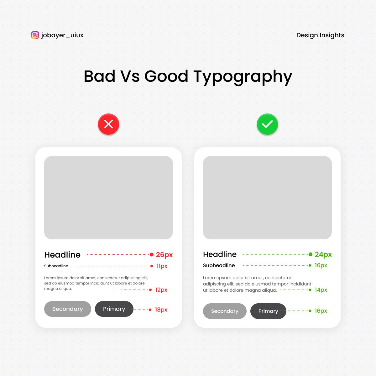 jobayerzm's tweet image. Typography isn’t decoration — it’s communication.
✅ Good typography guides the eyes.
❌ Bad typography causes confusion.
Master hierarchy, spacing & contrast.
#DesignInsights #UIDesign #UXTips #VisualDesign