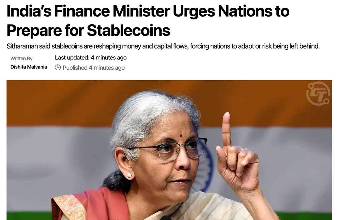 umashankarajith's tweet image. India’s Finance Minister Nirmala Sitharaman urges global nations to prepare for stablecoins , funny how they want stablecoins, but still won’t stabilize or reduce crypto taxes at home. 🤦‍♂️💸