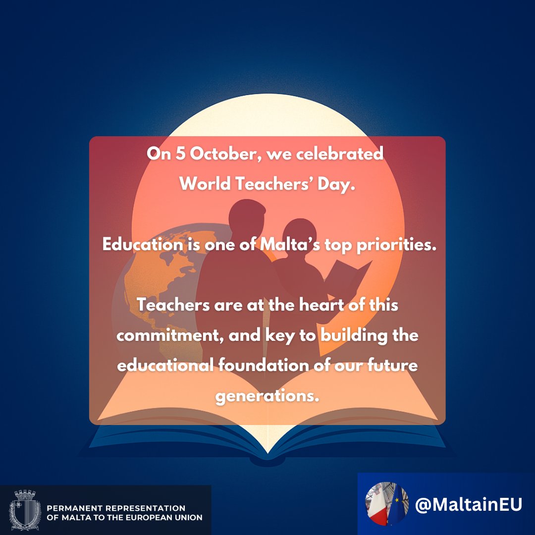 MaltainEU's tweet image. 👩‍🏫👨‍🏫 Yesterday (5 Oct) was #WorldTeachersDay; a moment to celebrate those who inspire, guide and shape every generation.

To all #educators: thank you for making a difference, every day, for every #student. 💫📚